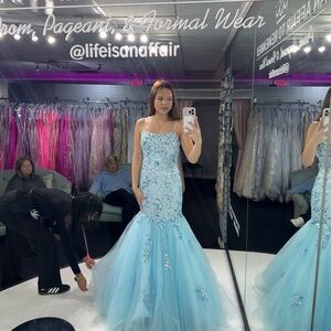 Light Blue Ashley Lauren Mermaid Prom Dress
